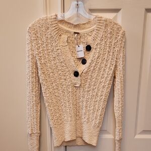 Free People Cream Knit Cardigan with Black Buttons